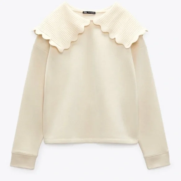 NWT Zara Tricot Lapel Knit Collar Sweatshirt - Picture 2 of 9
